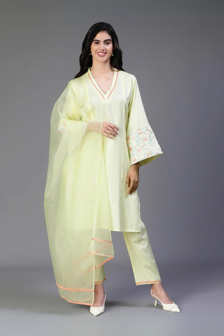 3 PC Designer Pakistani Style suit (Lemon)