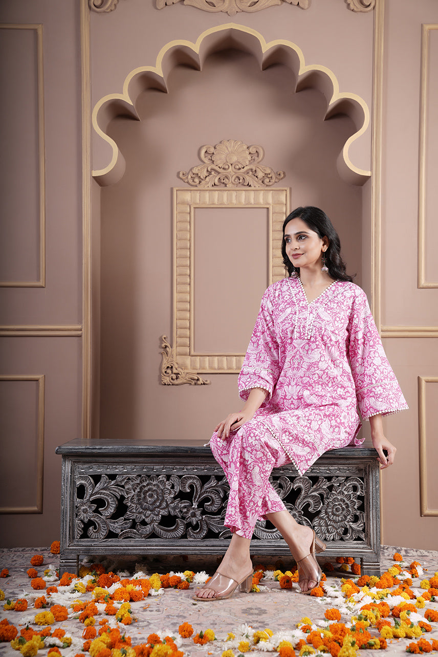 Kusum Pink floral Print co-ord set