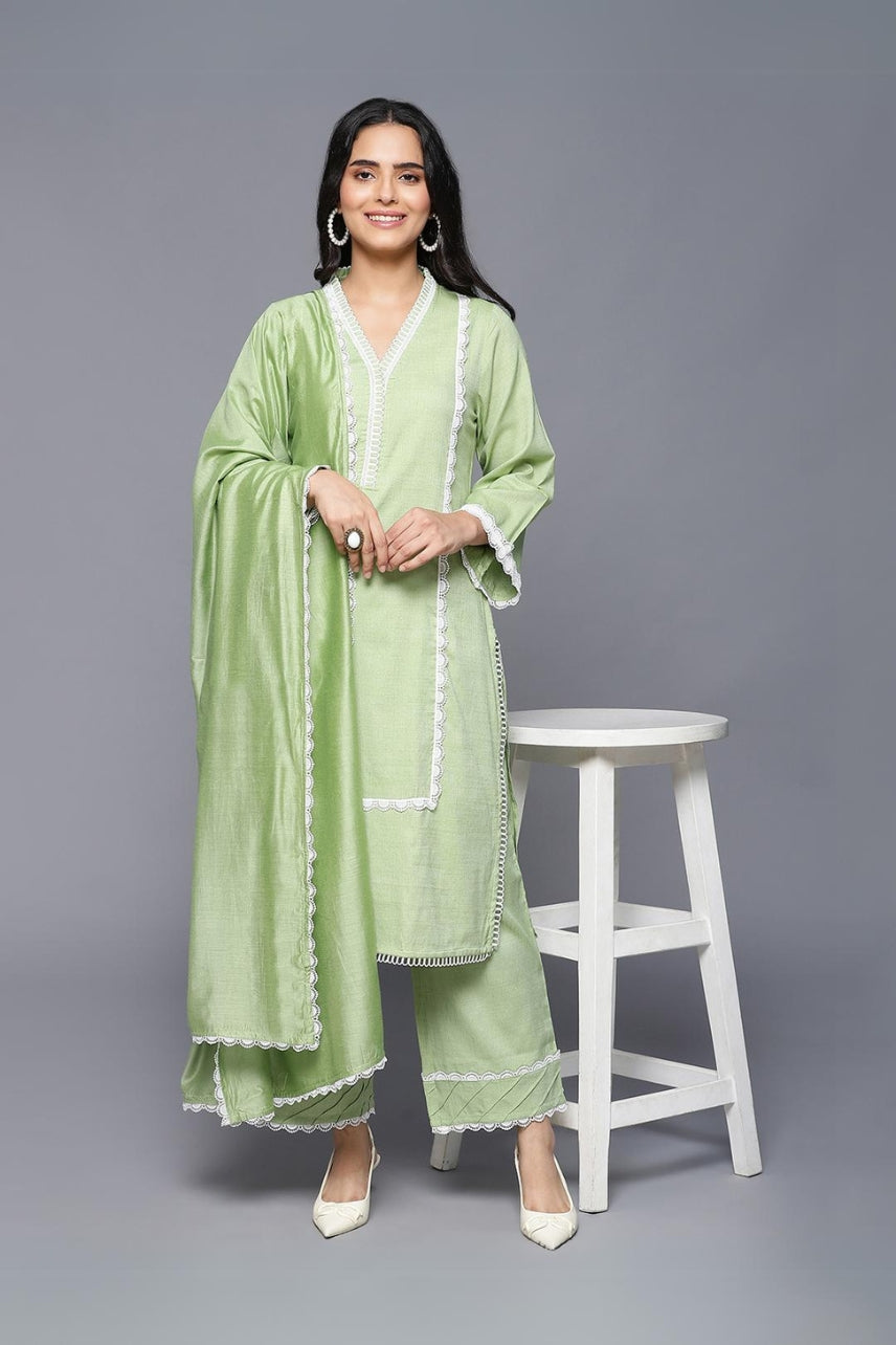 Green Pakistani Style Suit Set Trio