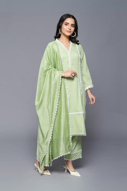 Green Pakistani Style Suit Set Trio