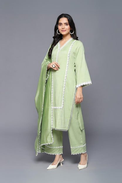 Green Pakistani Style Suit Set Trio