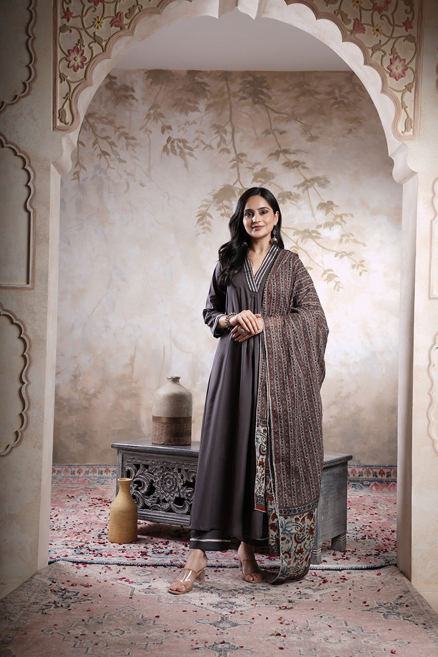 Apurva dark grey Trio cotton suit set