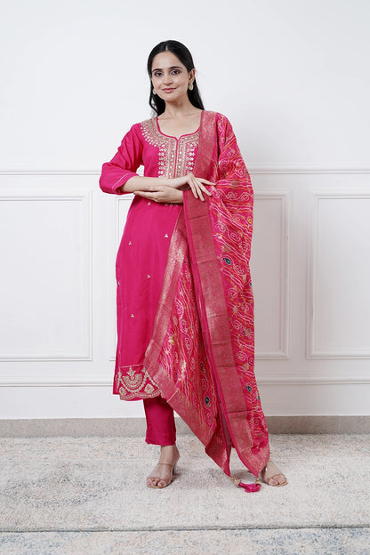 Iqra Rani Pink Suit Set of Three