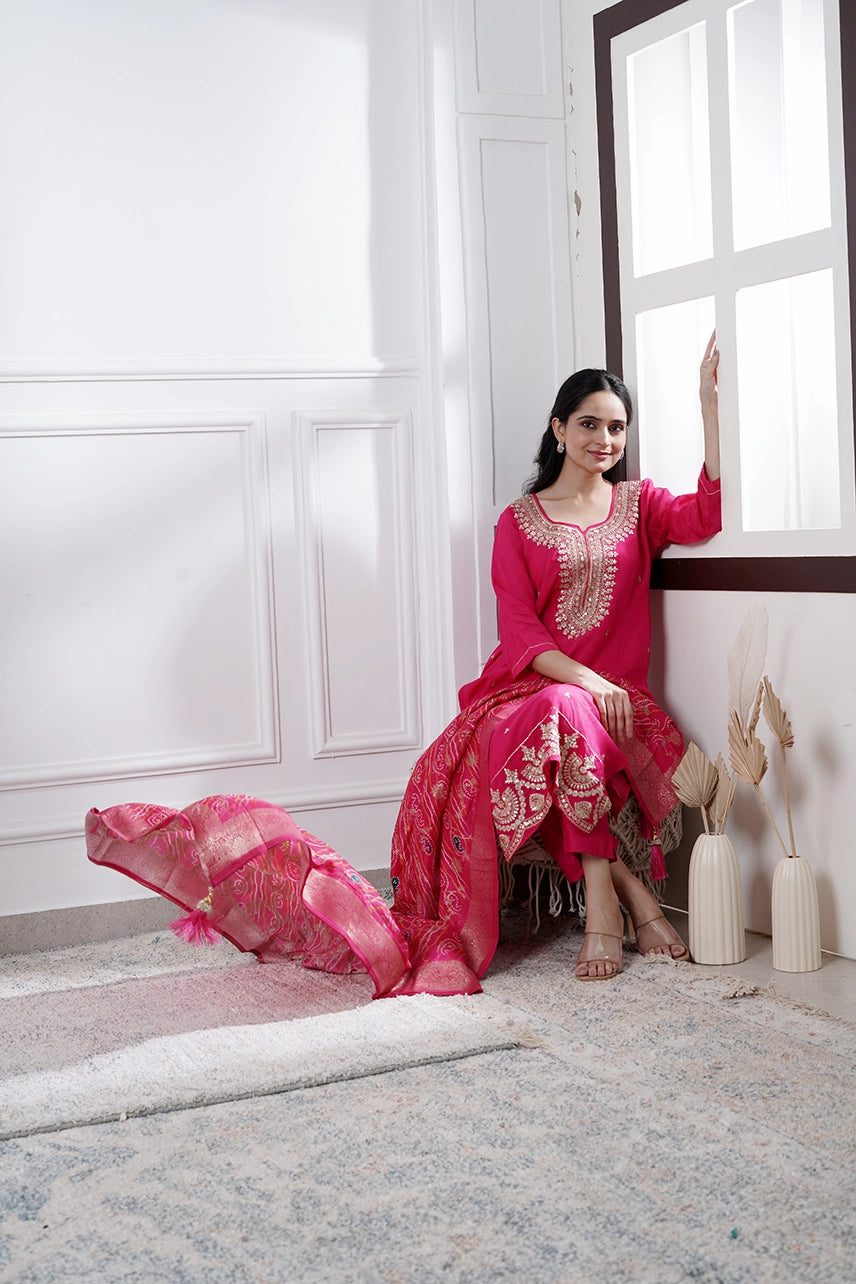 Iqra Rani Pink Suit Set of Three