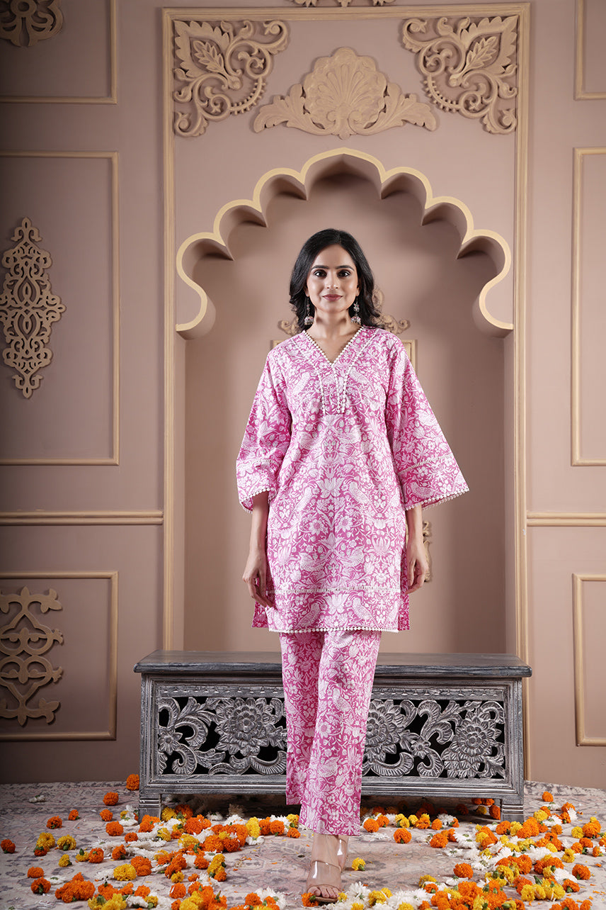 Kusum Pink  floral Print co-ord set