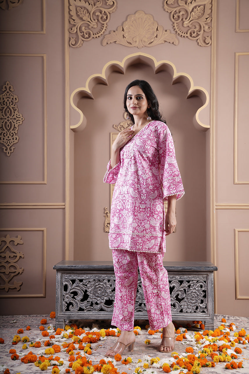 Kusum Pink  floral Print co-ord set