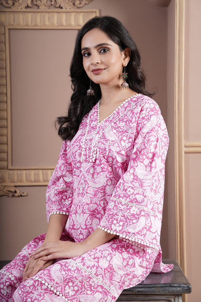 Kusum Pink  floral Print co-ord set