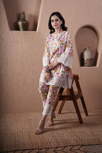 Passion Floral cotton with lace co-ord set