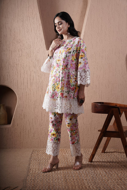 Passion Floral cotton with lace co-ord set