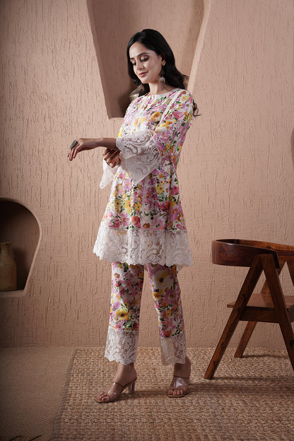 Passion Floral cotton with lace co-ord set