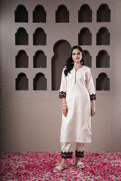 Dariya Cream with wine lace suit set trio