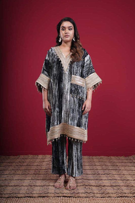 Zeba Green crushed velvet Kaftan set