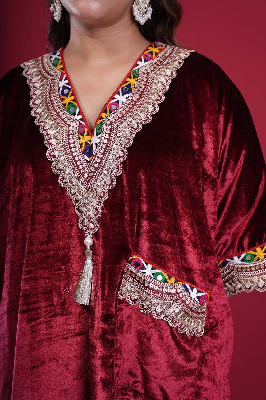 Salmi velvet kaftan set (Maroon)